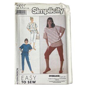 80s Simplicity 9207 Sewing Pattern Sizes Petite-Large Pants Knit Top Vintage UNC
